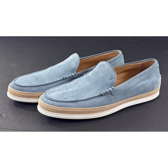 Tods Mens Pantofola Slip-On Sneaker Light Blue Nubuck Loafer Sz 12 Made In Italy